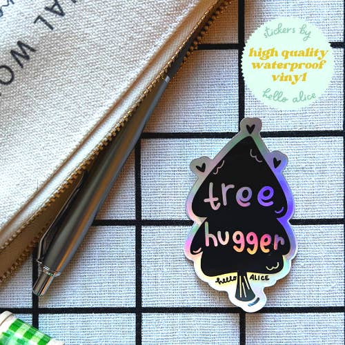 Tree Hugger Holographic High Quality Vinyl Sticker for wholesale by Hello Alice