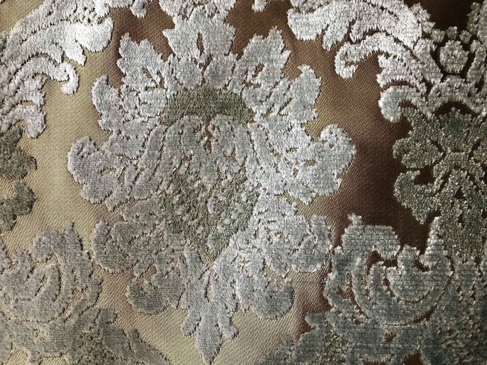 Fancy Styles Fabric - Wholesale Fabric - SWATCH Lady Cecile Designer Italian Burnout Damask Chenille Blue Bronze Fabric Upholstery6