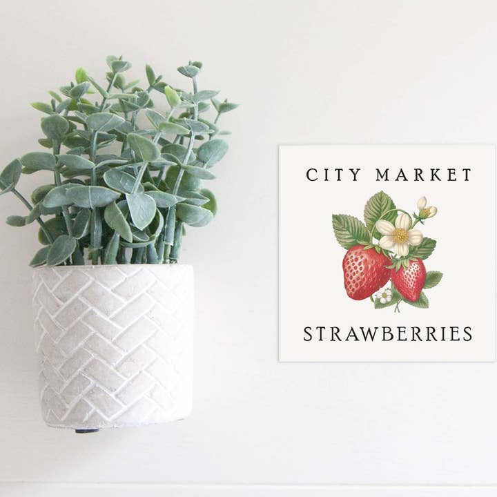 Simpler Seasons Decor - Vendita all'ingrosso Cartelli - Inserto Decorativo Magnetico Stagionale per Insegna Intercambiabile (Mini): Mercato Cittadino Fragole | Primavera / Estate | | Insegna Magnetica Vuota Venduta Separatamente1