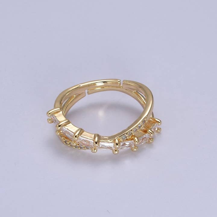 16K Gold Filled Stacking Double Band Unique Clear Crystal Zirconia CZ Adjustable Ring U-304 for wholesale by Aim Eternal