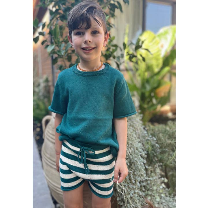 Ponchik Babies + Kids - Cotton Tee - Peacock Speckle Knit for wholesale by Ponchik Babies + Kids