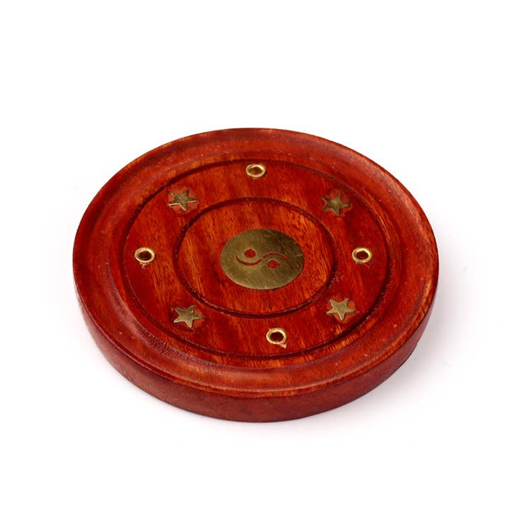 Puckator Ltd – wholesale Incense holder – Mango Wood Round Ashcatcher Incence Burner Yin Yang Inlay4