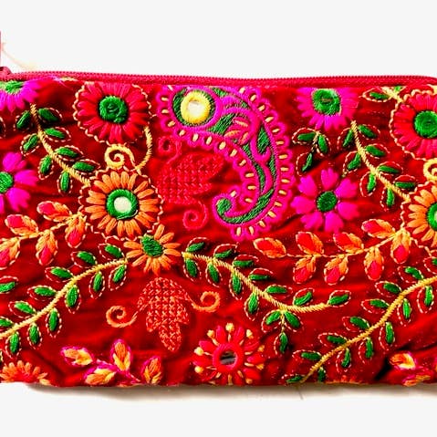 Pochette in velluto ricamata su entrambi i lati Rossa per la vendita all'ingrosso da parte di Erik & Mike