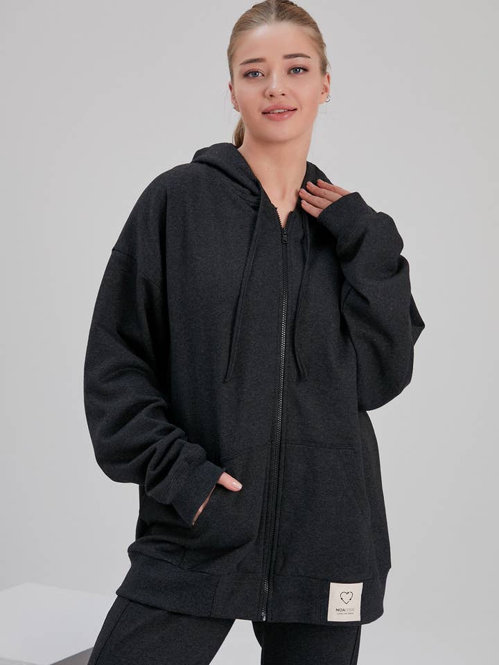 ECO CHARCOAL ZIP-UP HOODIE for wholesale by NOACODE