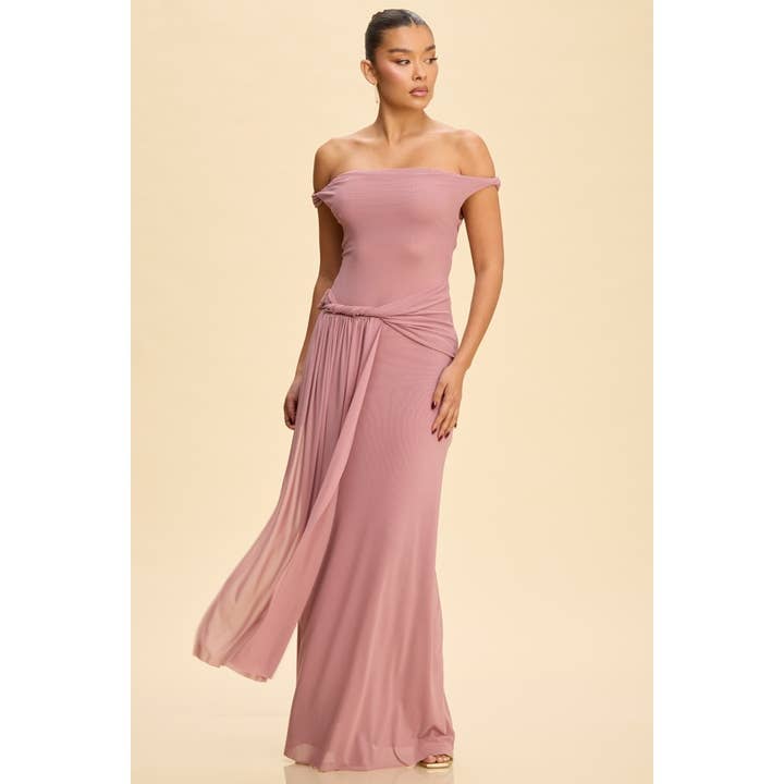 MESH DRAPERAD TVIST MAXIKLÄNNING för wholesale av Luxxel