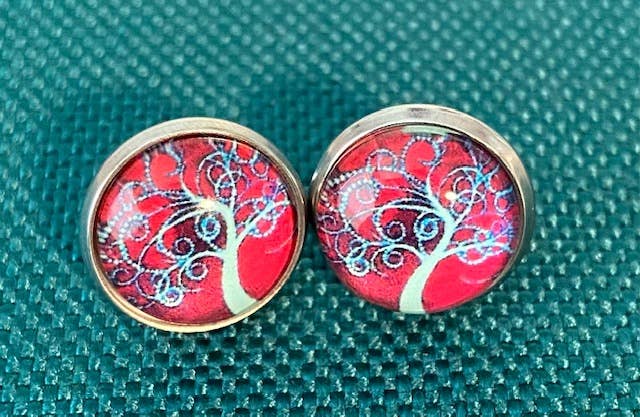 SMA Artistry Creations - Wholesale Stud/Post Earrings - 12mm Tree of life design glass cabochon stud earrings5