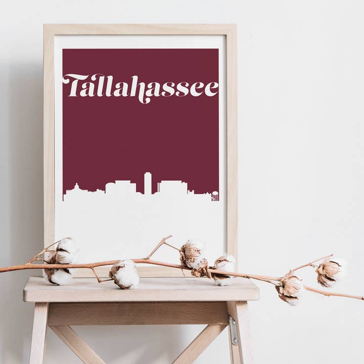 Tallahassee Florida retro inspired skyline art print for wholesale by Paperfinch Design