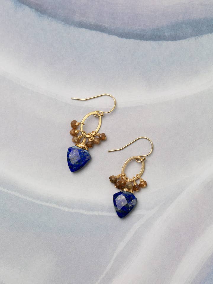 Starry Night Czech Glass, Lapis Cluster Earrings for wholesale by Anne Vaughan Designs Jewelry