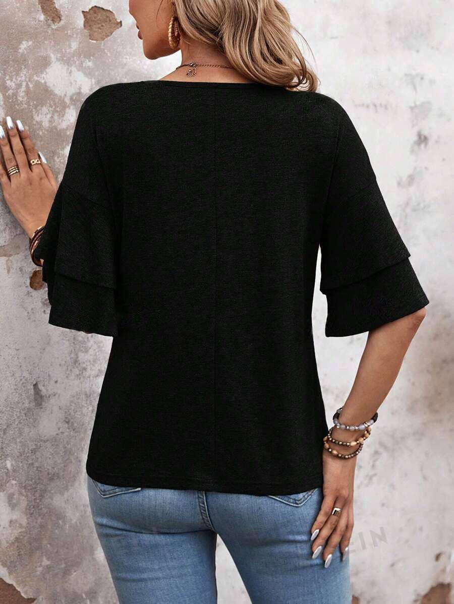 Suhkasana - Wholesale Blouse - Women's - Women's V-Neck Flutter Sleeve Top – Casual Summer T-Shirt23