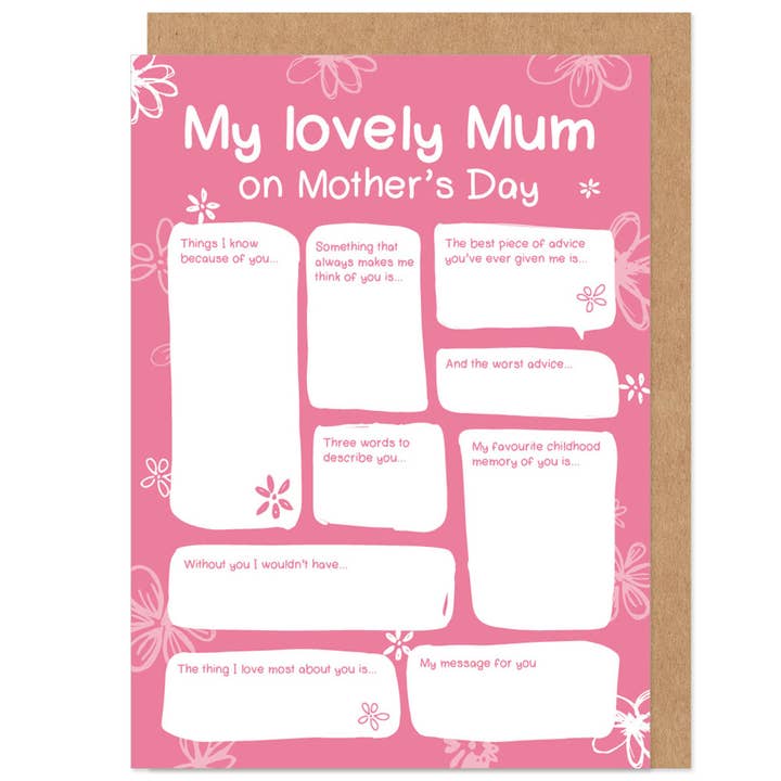 Lovely Mum Fill In Mother's Day Card for wholesale by Bow & Bell