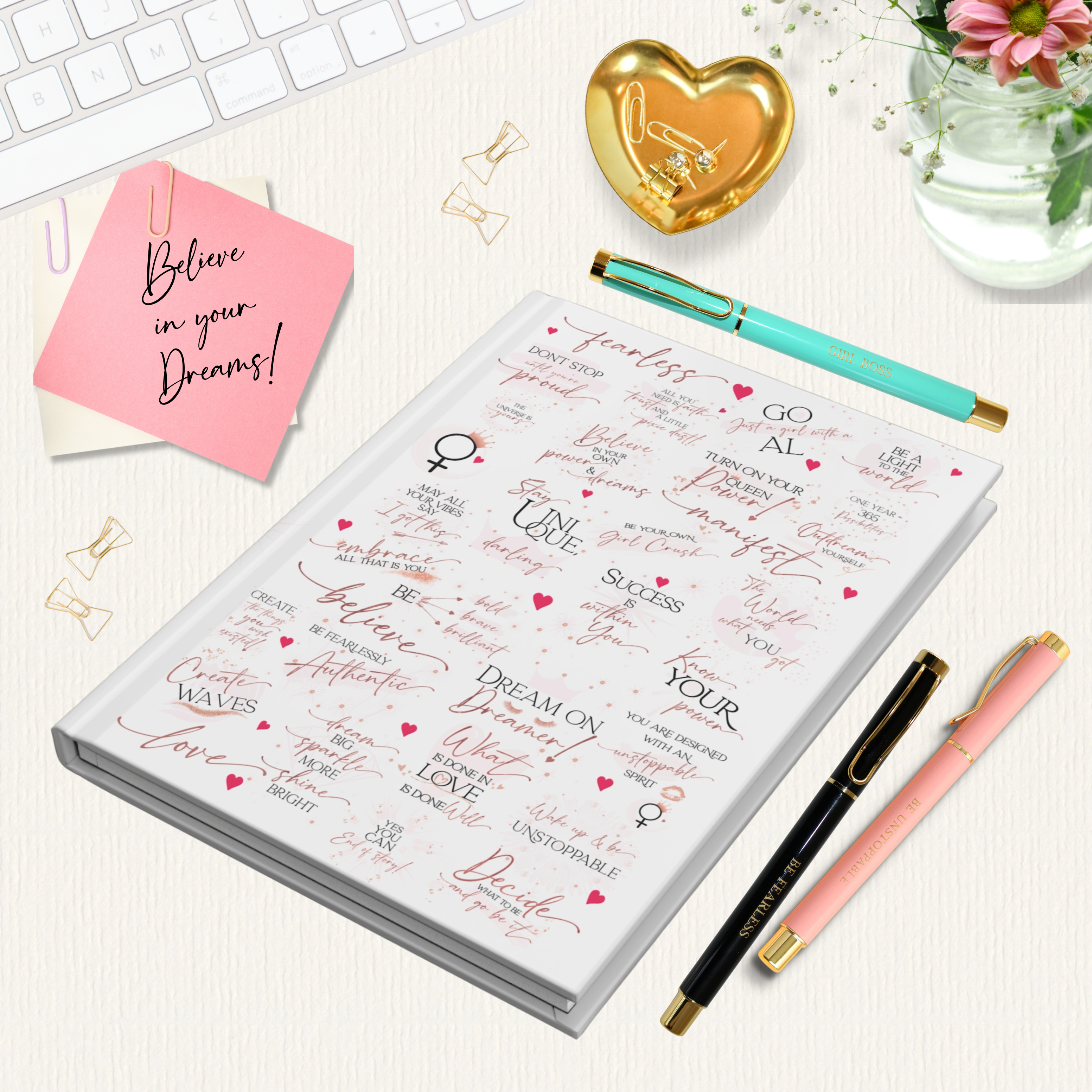 Girl Power 24/7 - Wholesale Journal/Diary - Girl Boss Hardcover Journal - Make an Impact! - White & Rose1