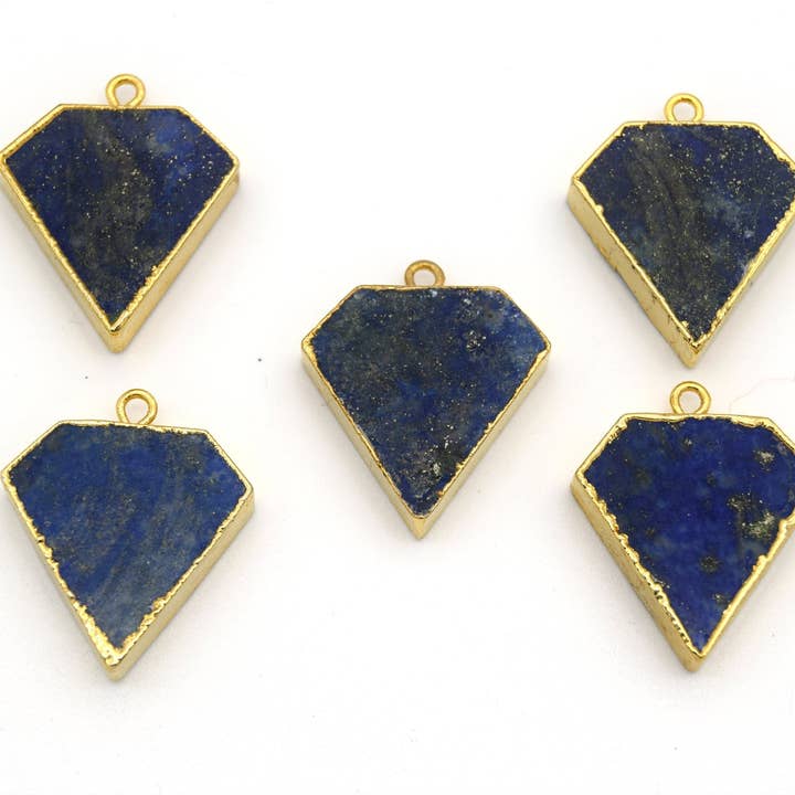 Blue Lapis Lazuli Shield Pendant, Gold Plated Bezel 20mm for wholesale by Only Beads