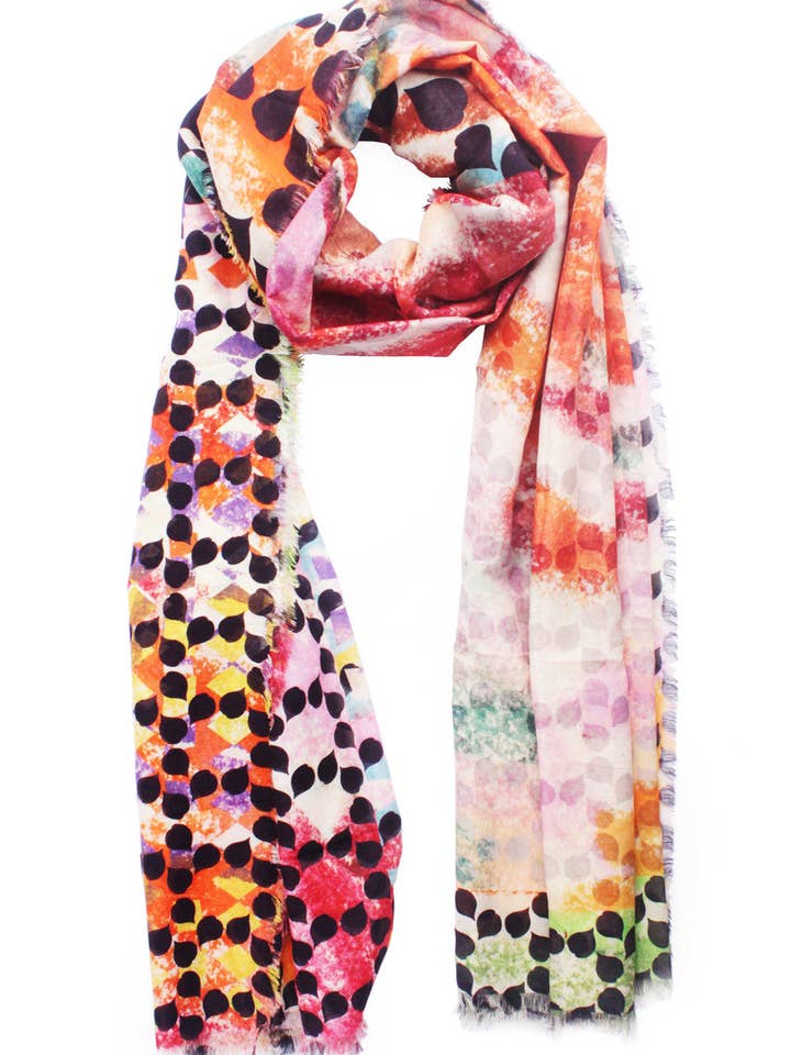 Silk/Cotton "Rustled Leaves Colourful" Stola 200 x 140 cm for wholesale by EditionMichel