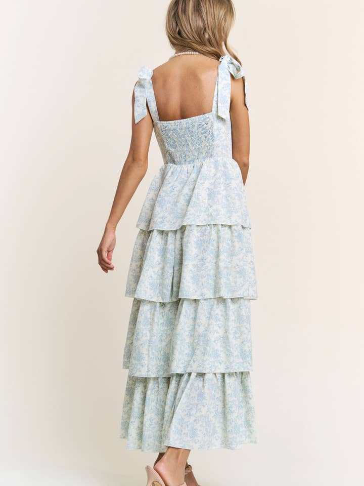 J.NNA - Wholesale Dress - Women's - Sweetheart Neckline Floral Print Tiered Midi Dress S-L