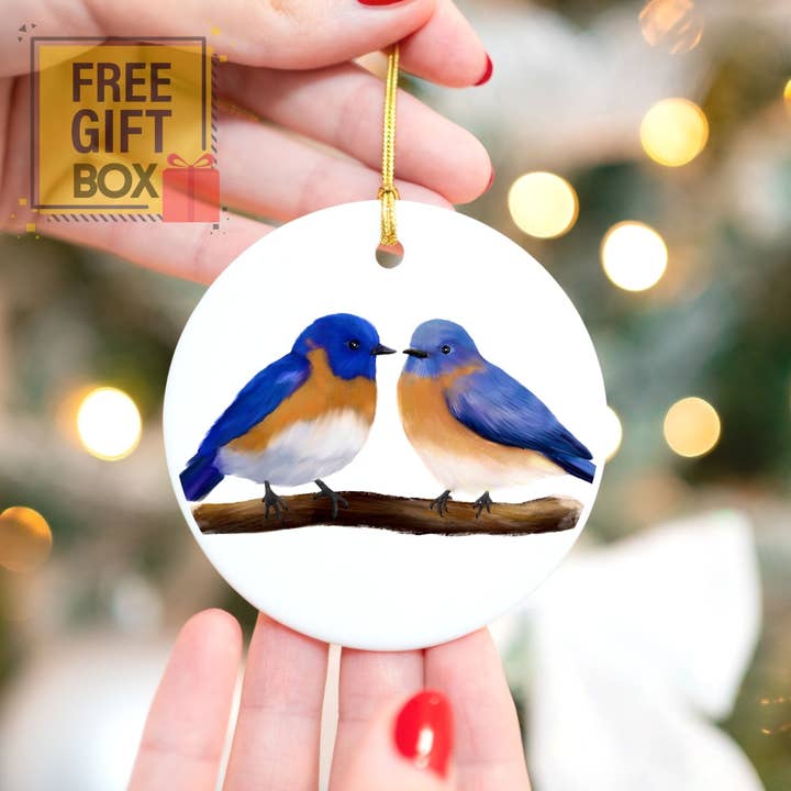 MerikaArt - Wholesale Ornament - Bluebird Pair Ceramic Ornament4