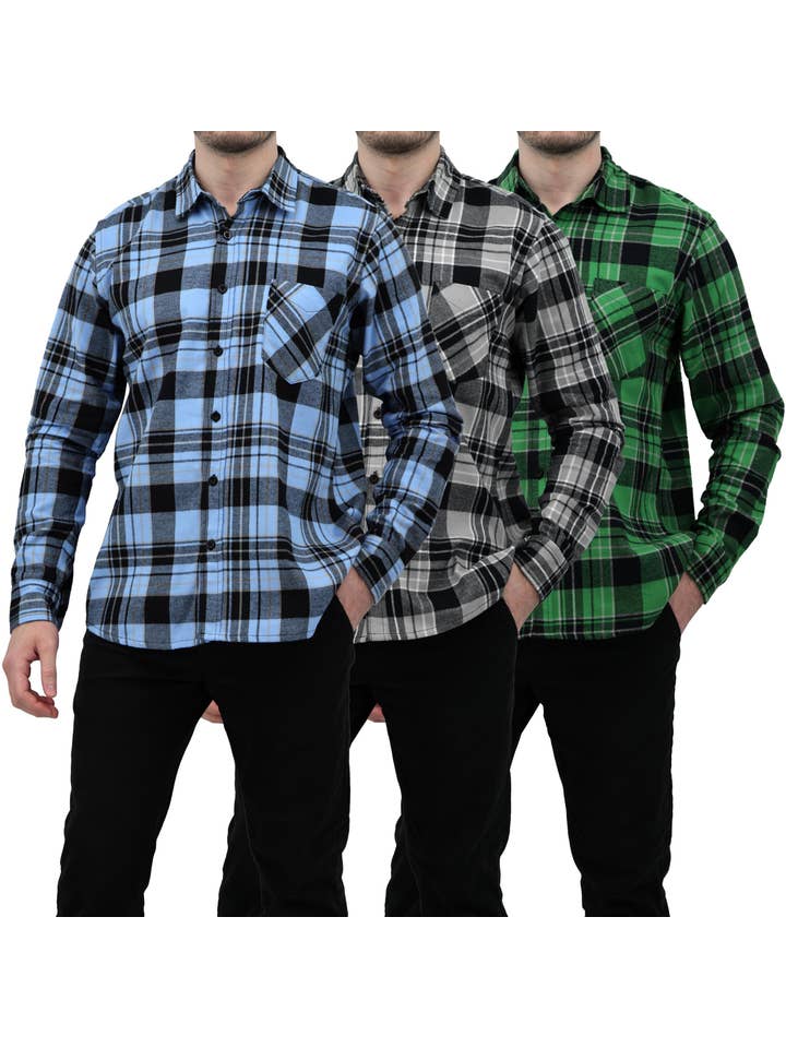 I-Wear Brands - Wholesale Button Down Shirt - Men's - Men's Long Sleeve Button Down Cotton Flannel Shirt