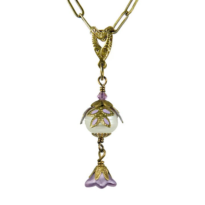 NoMonet - Wholesale Pendant/Charm Necklace - Fairyland: Pearl & Flower Crystal Hand Painted Necklace