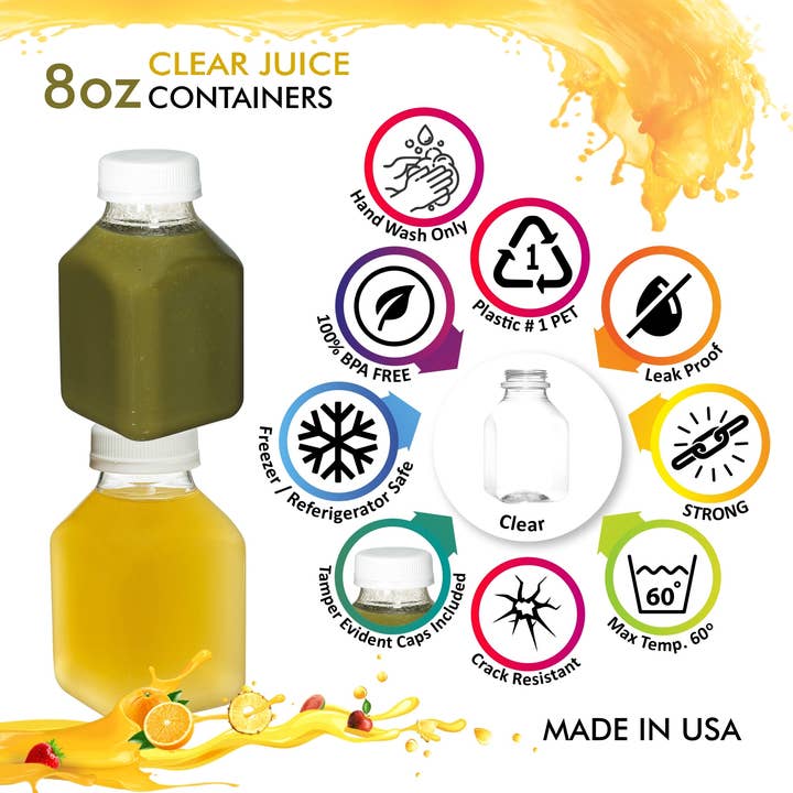 EcoQuality - Wholesale Milk/Juice Bottle - 8oz Empty Clear Plastic Juice Bottles