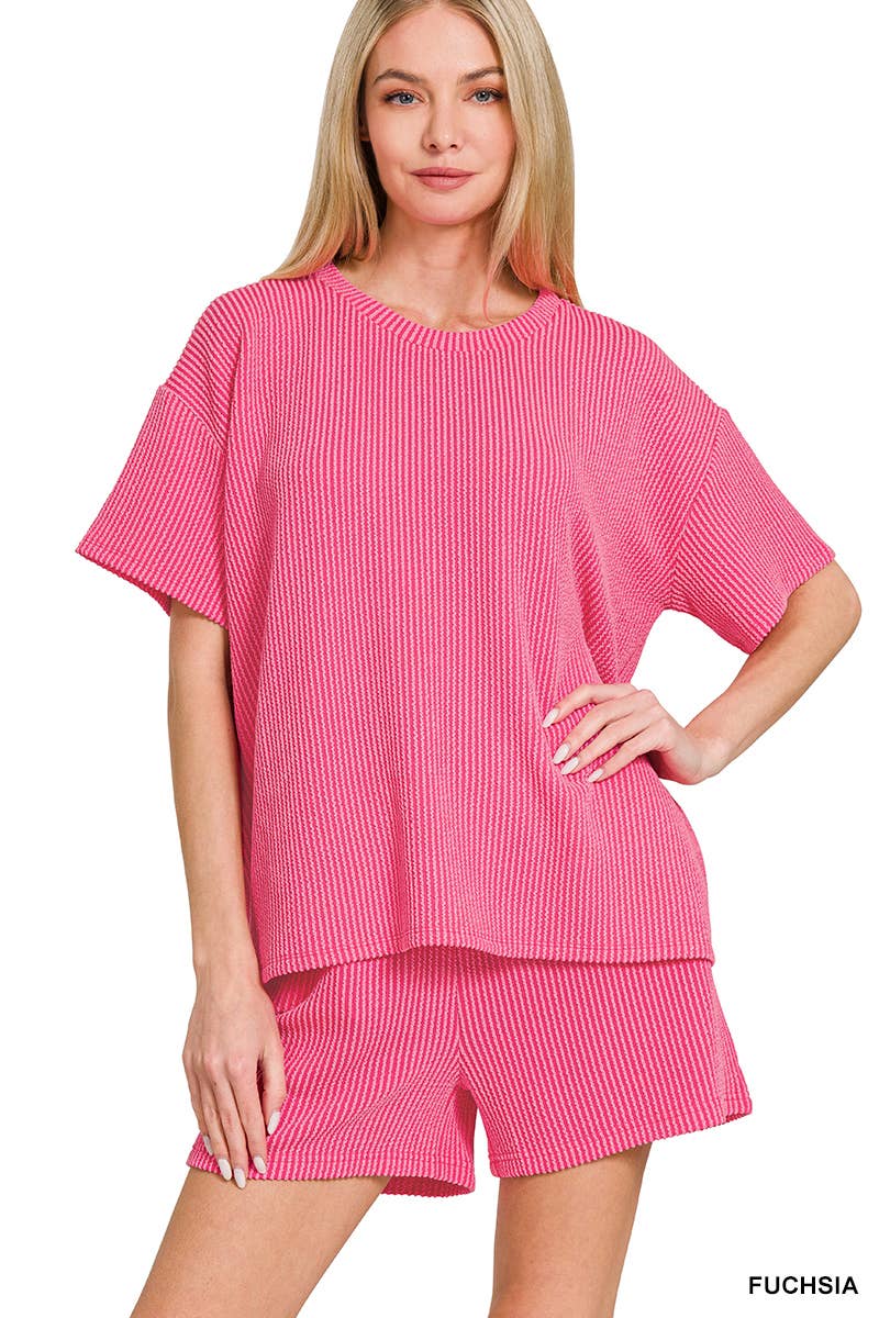 42POPS – Engroshandel Loungesæt - Dame – .Corded Rib T-shirt & Shorts 2-delt Sæt45