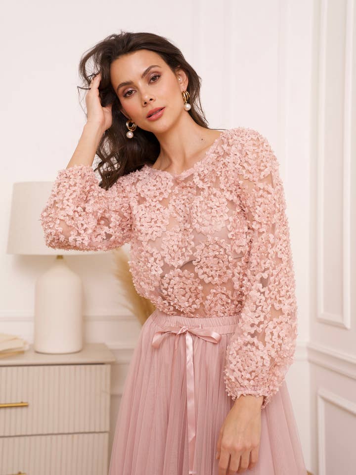 CHOKLATE PARIS - Wholesale Blouse - Women's - Textured rosette blouse (S/M-M/L) - CK08022