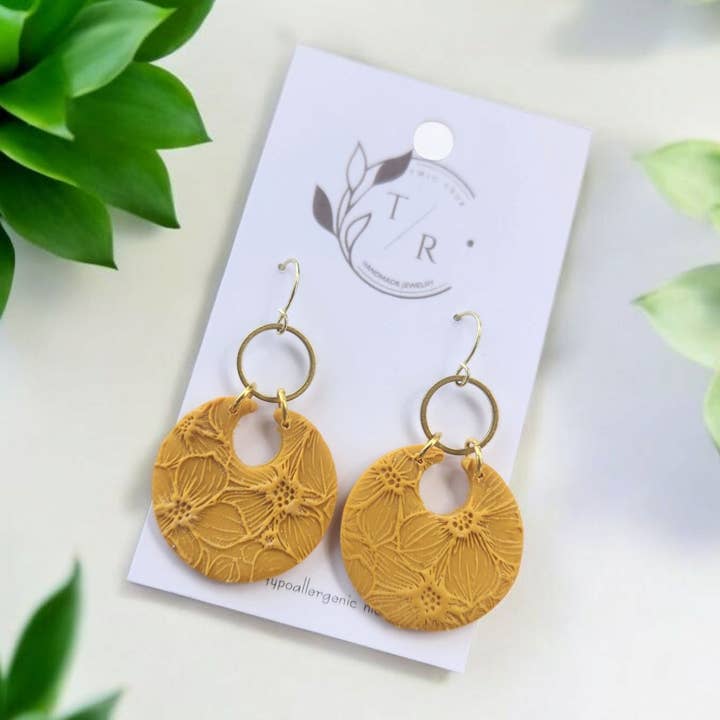 Twig & Rue boutique - Wholesale Dangle Earrings - Floral Bella| Embossed clay hoops