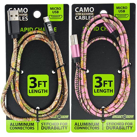 Camo 3ft USB to Micro USB Charging Cable Assortment- 2/Pack for wholesale by Novelty Closeout