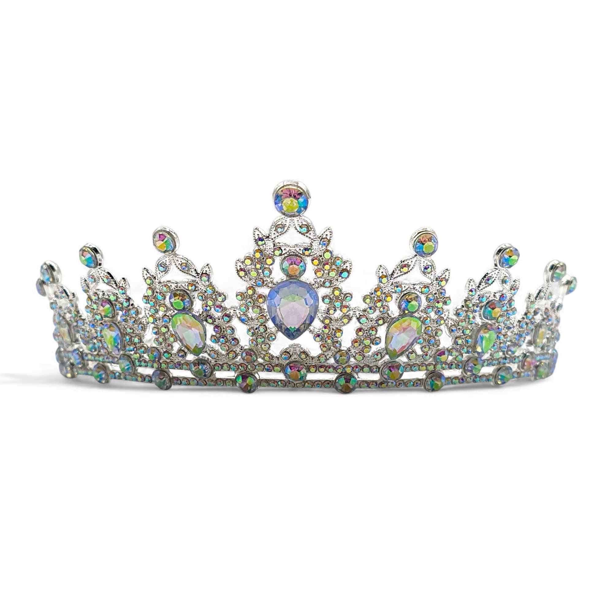 Crover - Wholesale Tiara - Women's - Silver Royal Crystal Crown Tiara – AB Rhinestone Filigree0