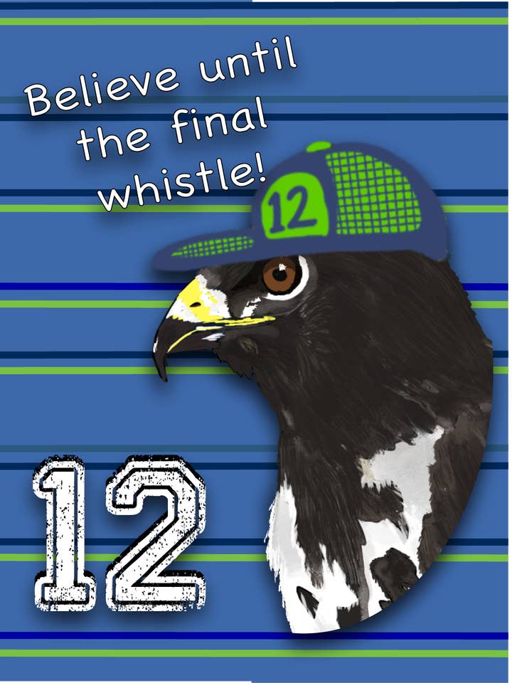 Credi fino al fischio finale Biglietto di auguri Hawk – 12 biglietti per tifosi di calcio con cappello per la vendita all'ingrosso da parte di Color Crumbs Club