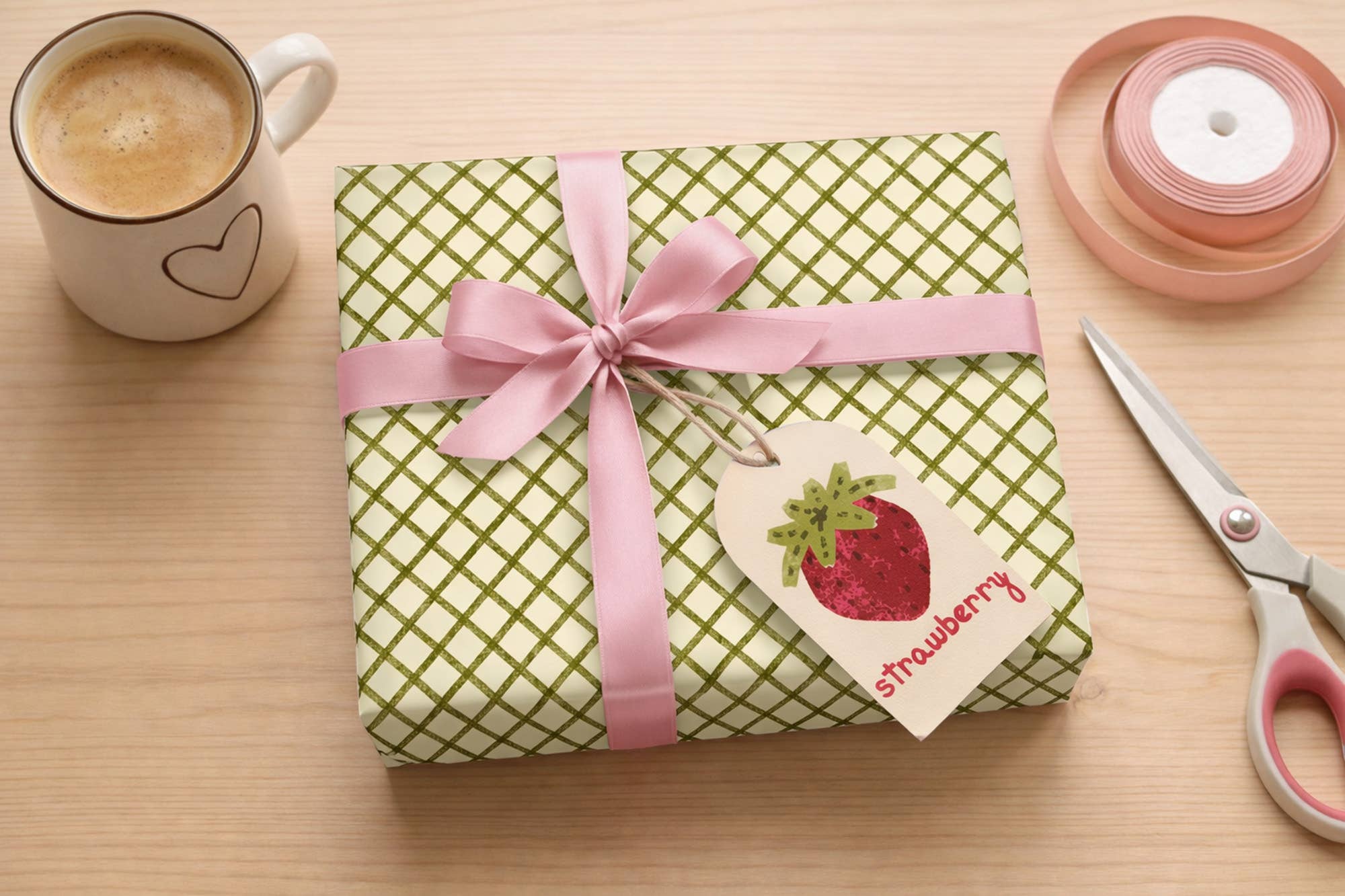 Slow Notes - Wholesale Flat Wrap - Strawberries Double-Sided Wrapping Paper — 2 Colorways3