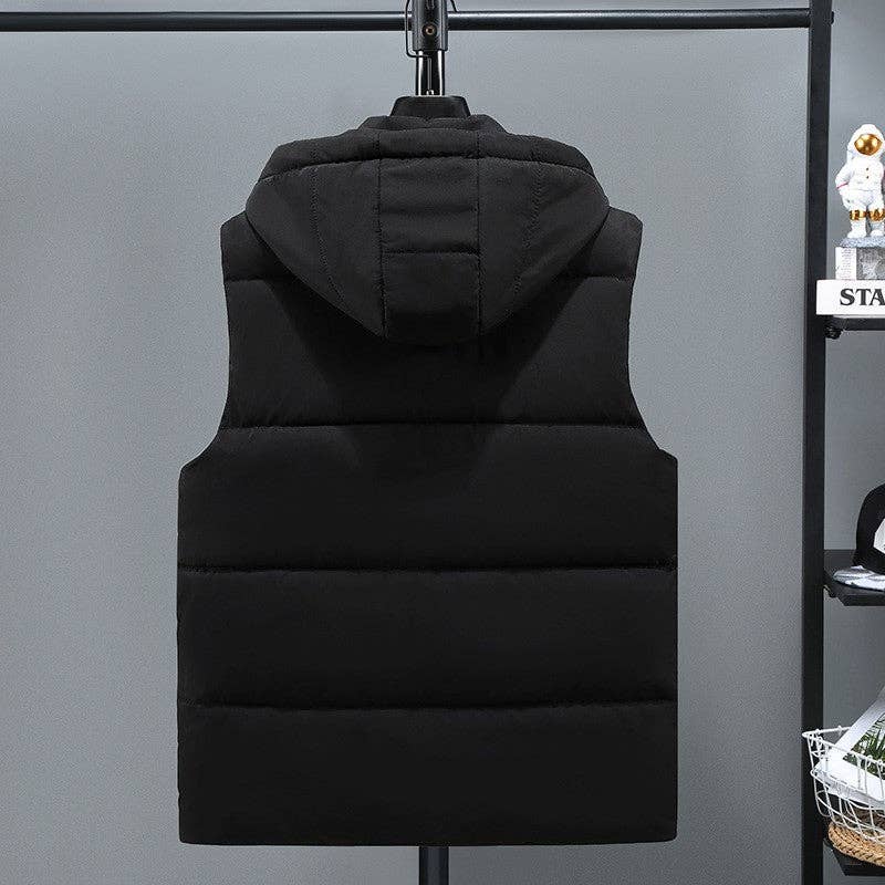 UZ Wholesale Store – Großhandel Oberbekleidungsweste – Herren – Verdickte Baumwollweste mit abnehmbarer Kapuze für Herren1