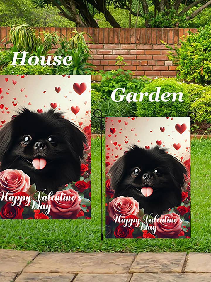 Pekingese Black - Valentine House Flag for wholesale by Best of Breed Products