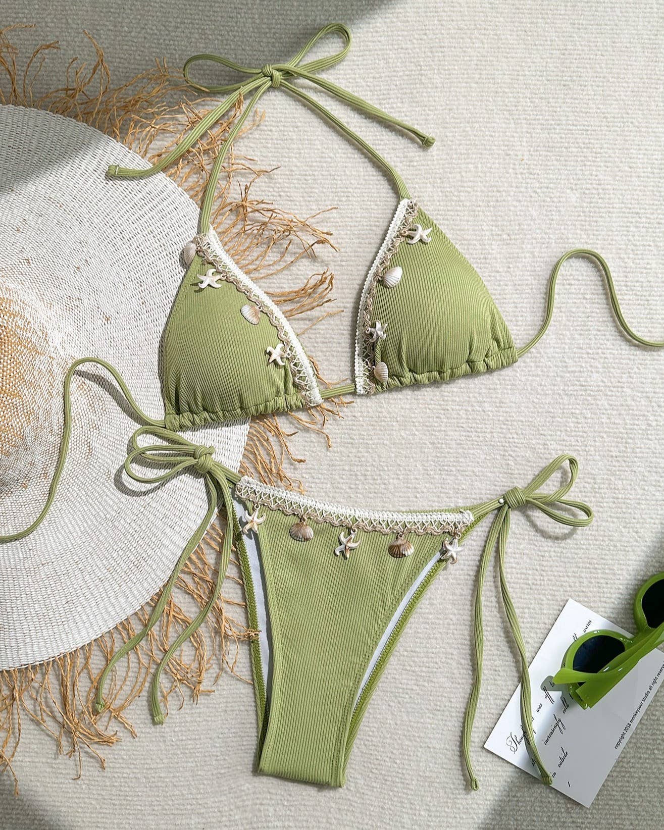 Rosa Clothing - Wholesale Two Piece Swimsuit - Women's - Sexy Shell Triangle Cup Halterneck Lace-Up Swimsuit3