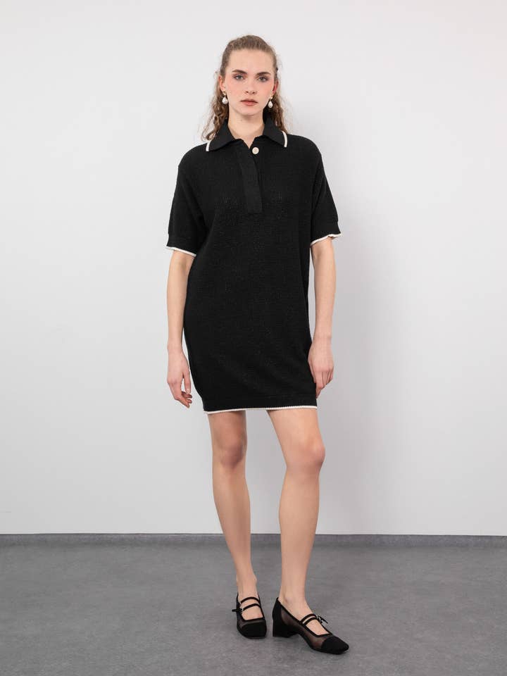 Robe à col polo en coton biologique mélangé avec fil métallique pour la vente par Serianno