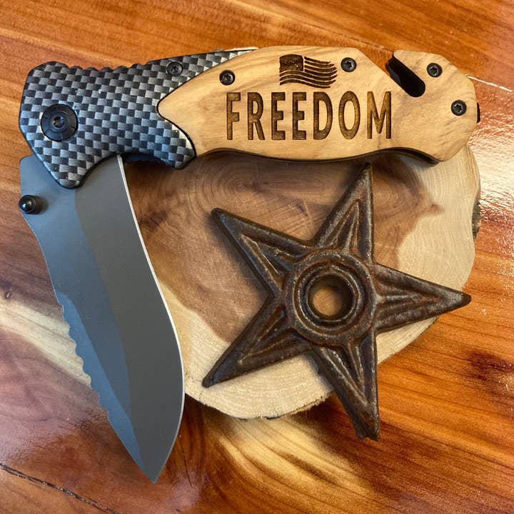 Freedom Knife for wholesale by Quail Tail Laser Art