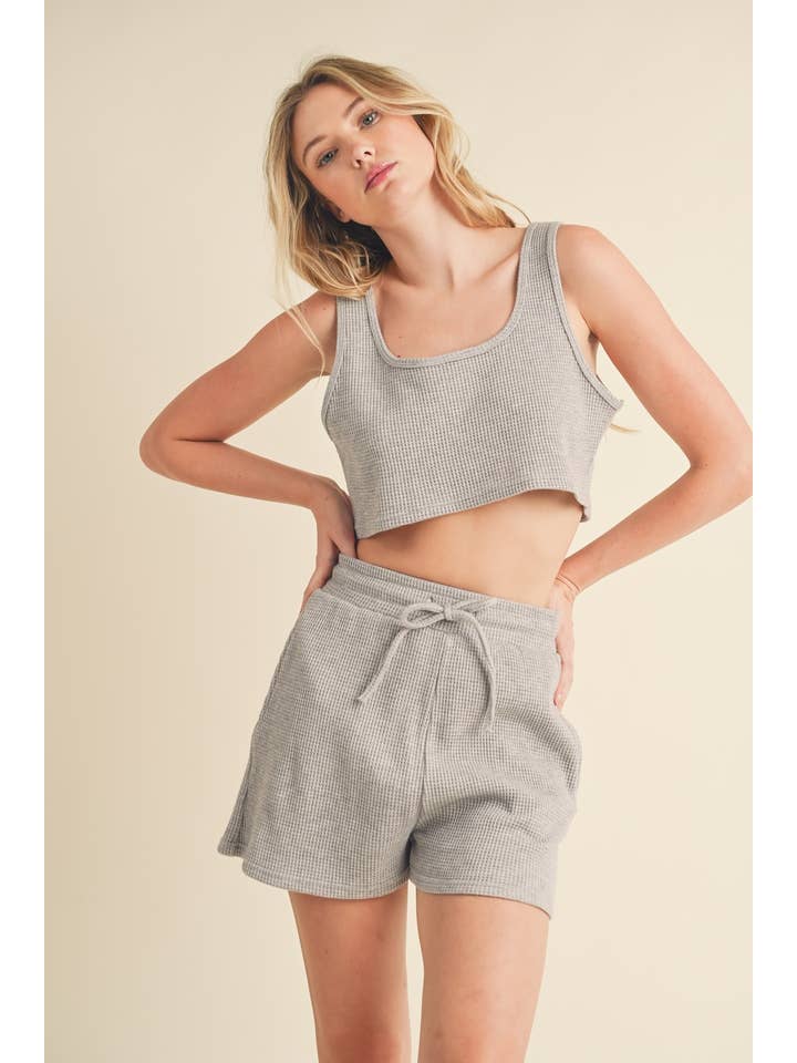 KIMBERLY C - Wholesale Lounge set – Women's - Waffle Lounge Cropped Tank and Shorts Set8