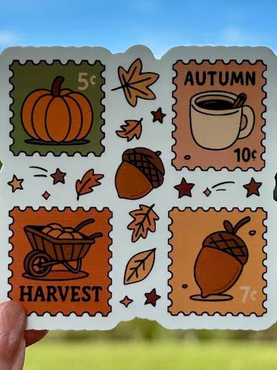 Autumn Fall Stamps | water resistant sticker for wholesale by Tally Plant Club