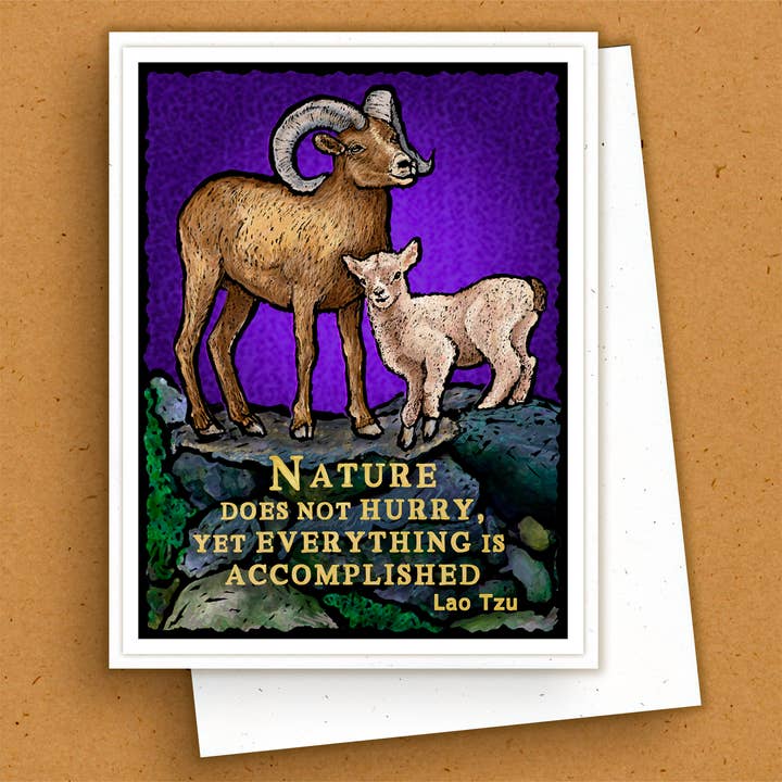 Handgemaakte Wenskaart - Natuurcitaat - Dikhoornschaap voor wholesale door The Kaleidoscope Designs