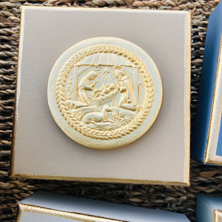 Place of Grace Designs - Wholesale Nativity Scene Decor - Nativity Intaglio Canvas | Plaster Intaglio Art | Christian