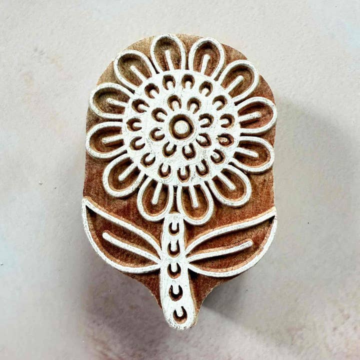 Sunflower - Indian Wood Block Stamp | Flower Wooden Stamp for wholesale by The Natural Paper Company