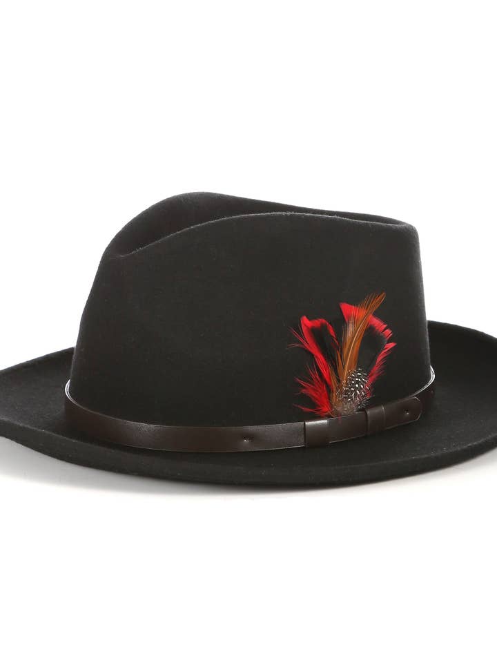 Crushable Fedora Hat in Black with Leather Band for wholesale by Ferrecci