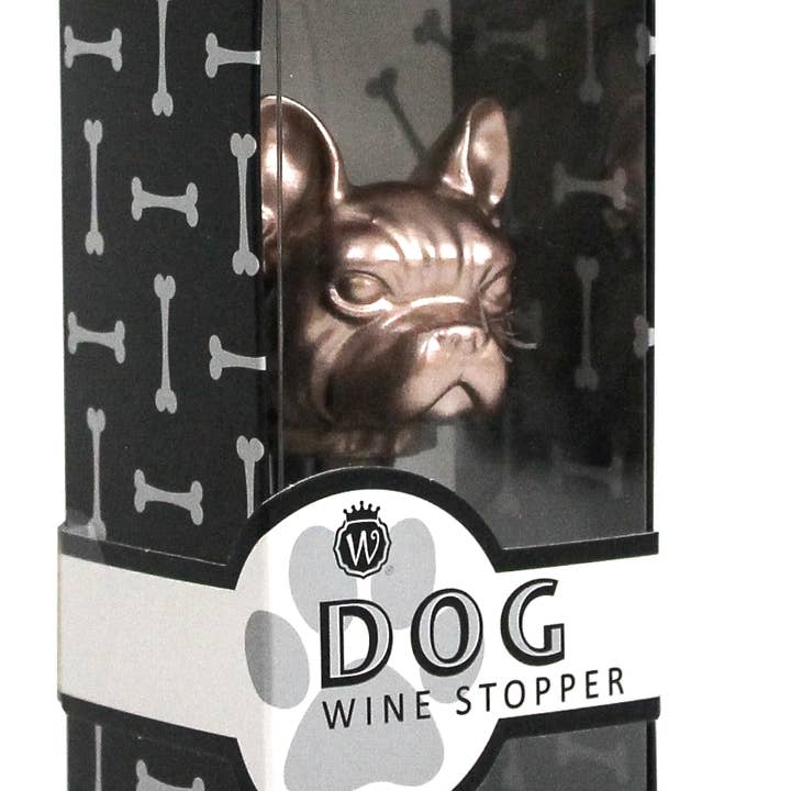 Rose Gold French Bulldog Wine Stopper for wholesale by Wild Eye Designs
