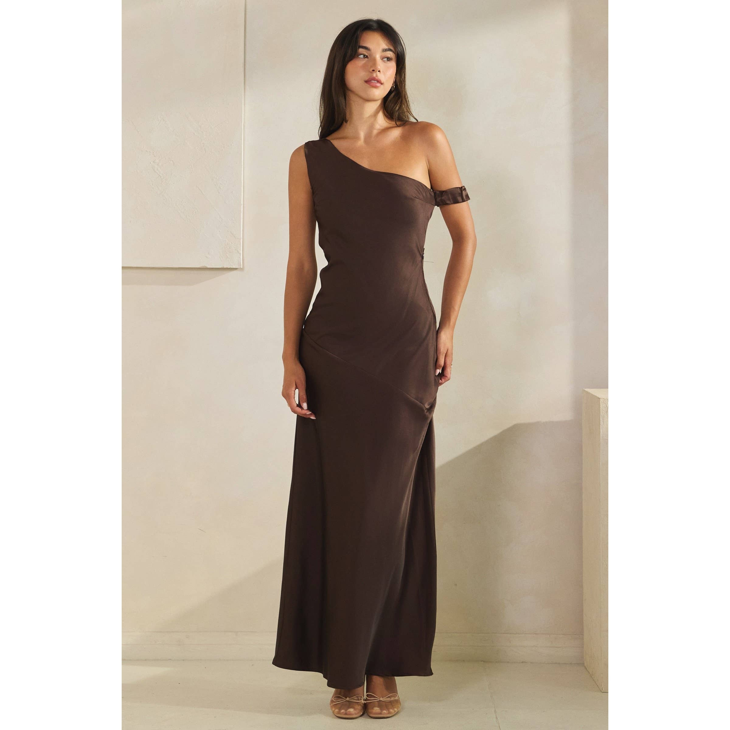 Honey Mango - Wholesale Dress - Women's - Asymmetric Satin Tie Back Maxi Dress11
