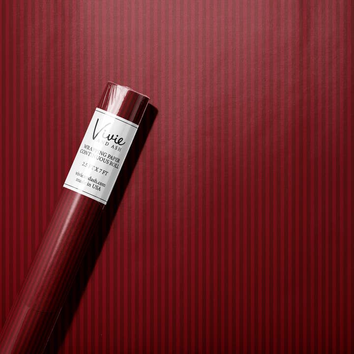 Burgundy Stripe Everyday Wrapping Paper Roll for wholesale by Vivie and Ash