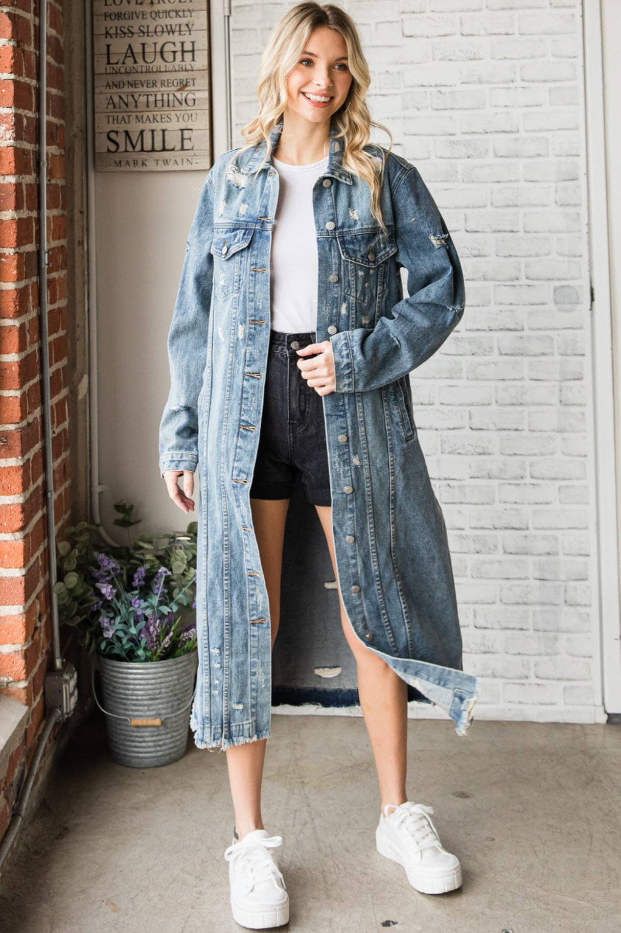 long distressed denim jacket