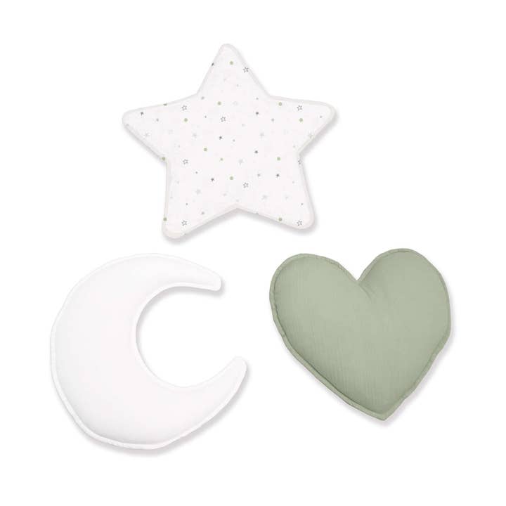Alondra Baby - Wholesale Pillow/Cushion - Kids & Baby - Set of 3 cushions (moon, star, heart) olive green · 693A-156 Mist