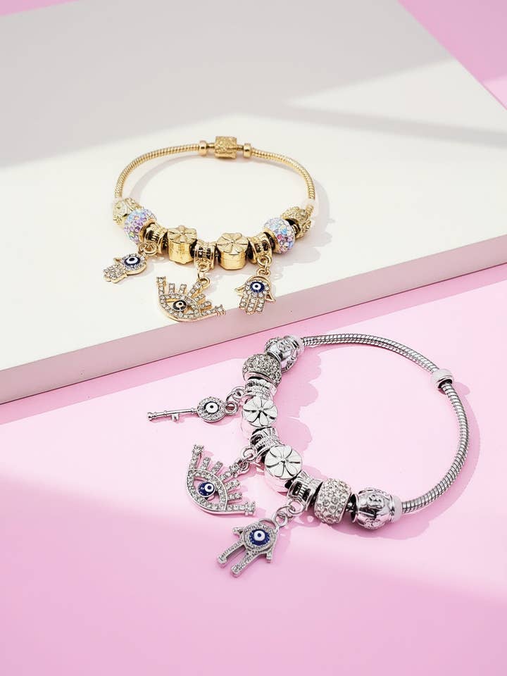 Evil Eye Crystal Charm Beaded Bracelet for wholesale by Arya Jewellery Wholesale