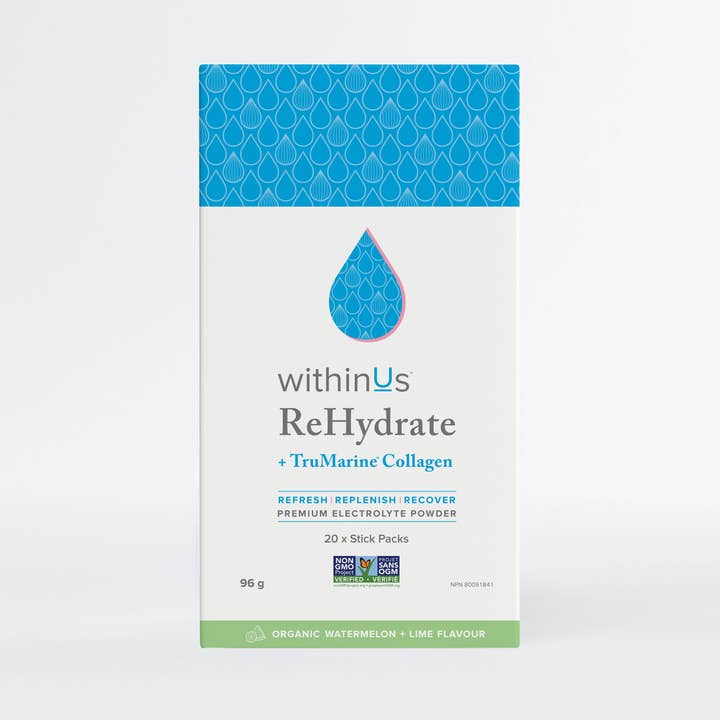 ReHydrate + TruMarine Collagen Watermelon Lime 20ct Cartons for wholesale by withinUs Natural Health
