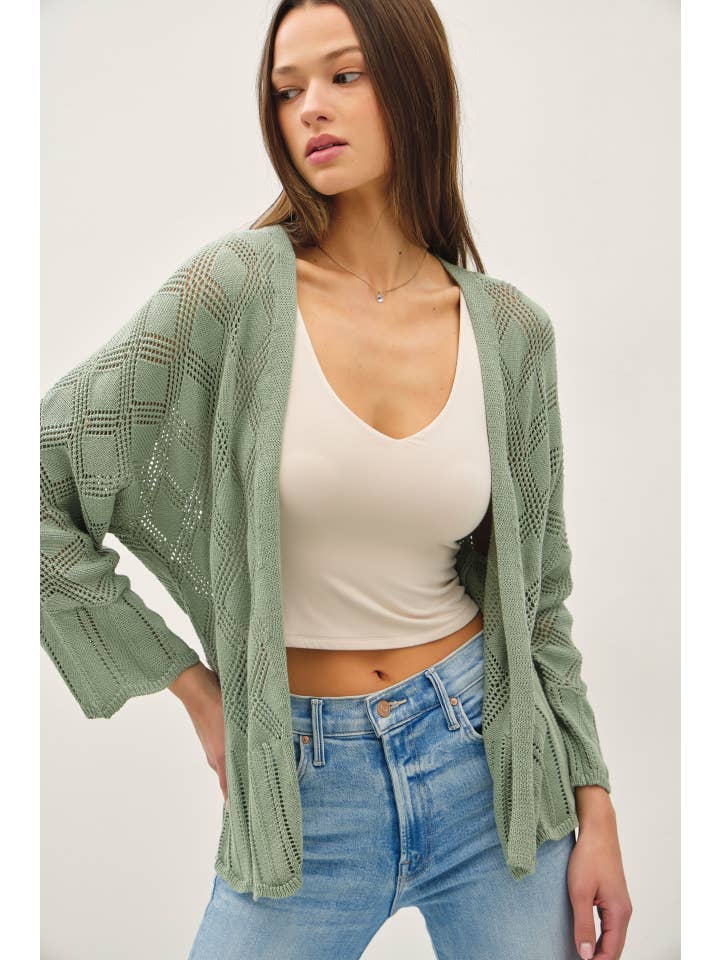 Be Cool - Wholesale Cardigan - Women's - LIGHTWEIGHT CROCHET CARDIGAN WITH SCALLOP HEM