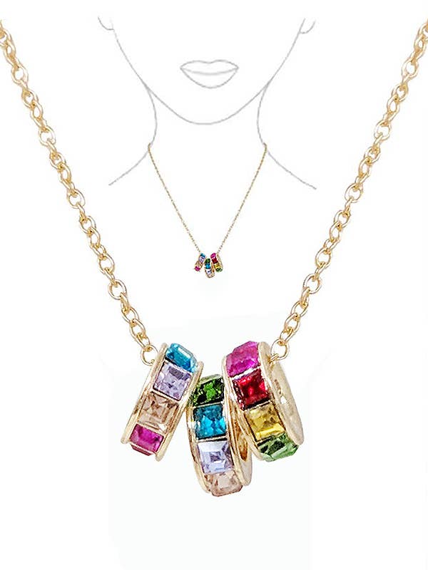 Jewelry Max - Wholesale Pendant/Charm Necklace - ( R261 ) TRIPLE CRYSTAL RING PENDANT NECKLACE