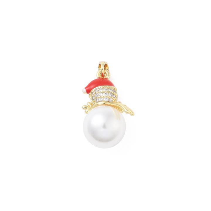 The Charm Bar Company - Wholesale Individual Charm/Pendant - Gold Pearl & CZ Snowman Charm
